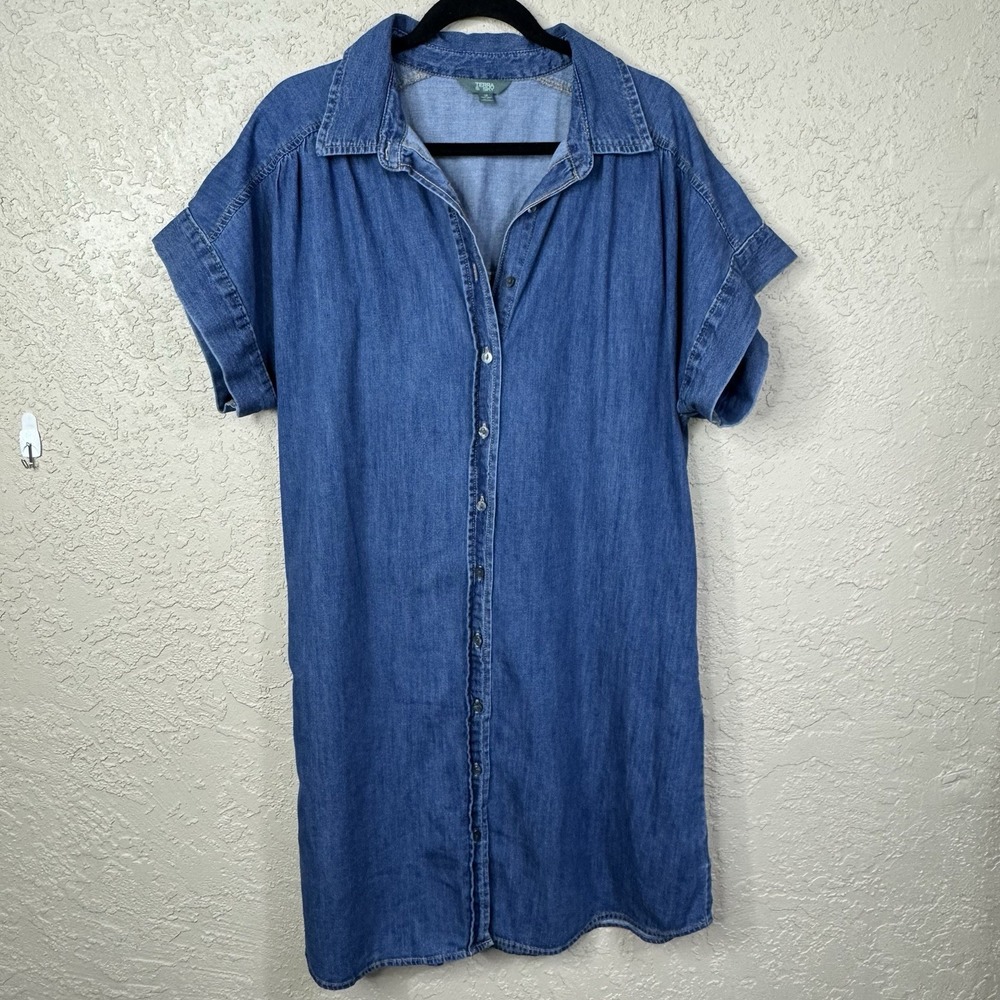 Terra & Sky Denim Midi Shirtdress Womens 16 Cotton Button Front Pockets Collar